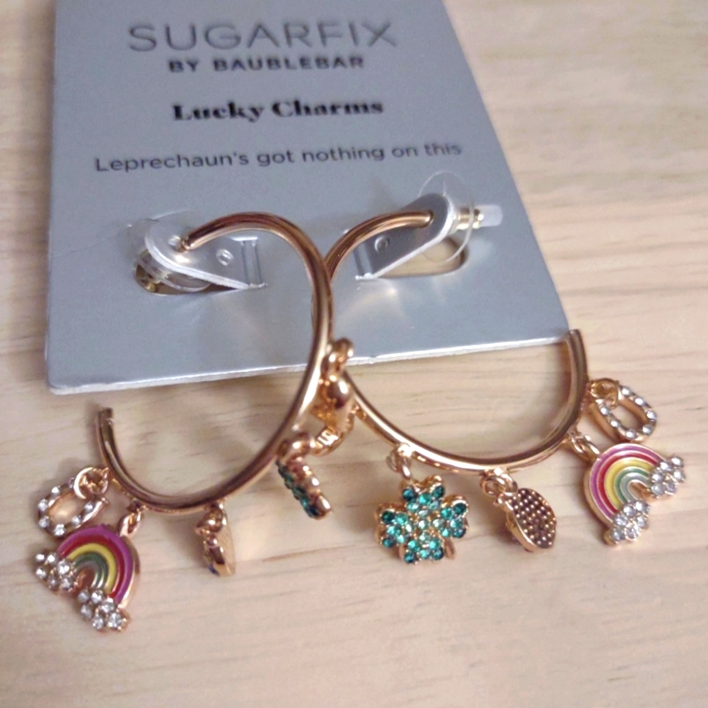 Sugarfix BaubleBar Lucky Charms Gold Hoop Earrings y2k Bling Saint Patrick's